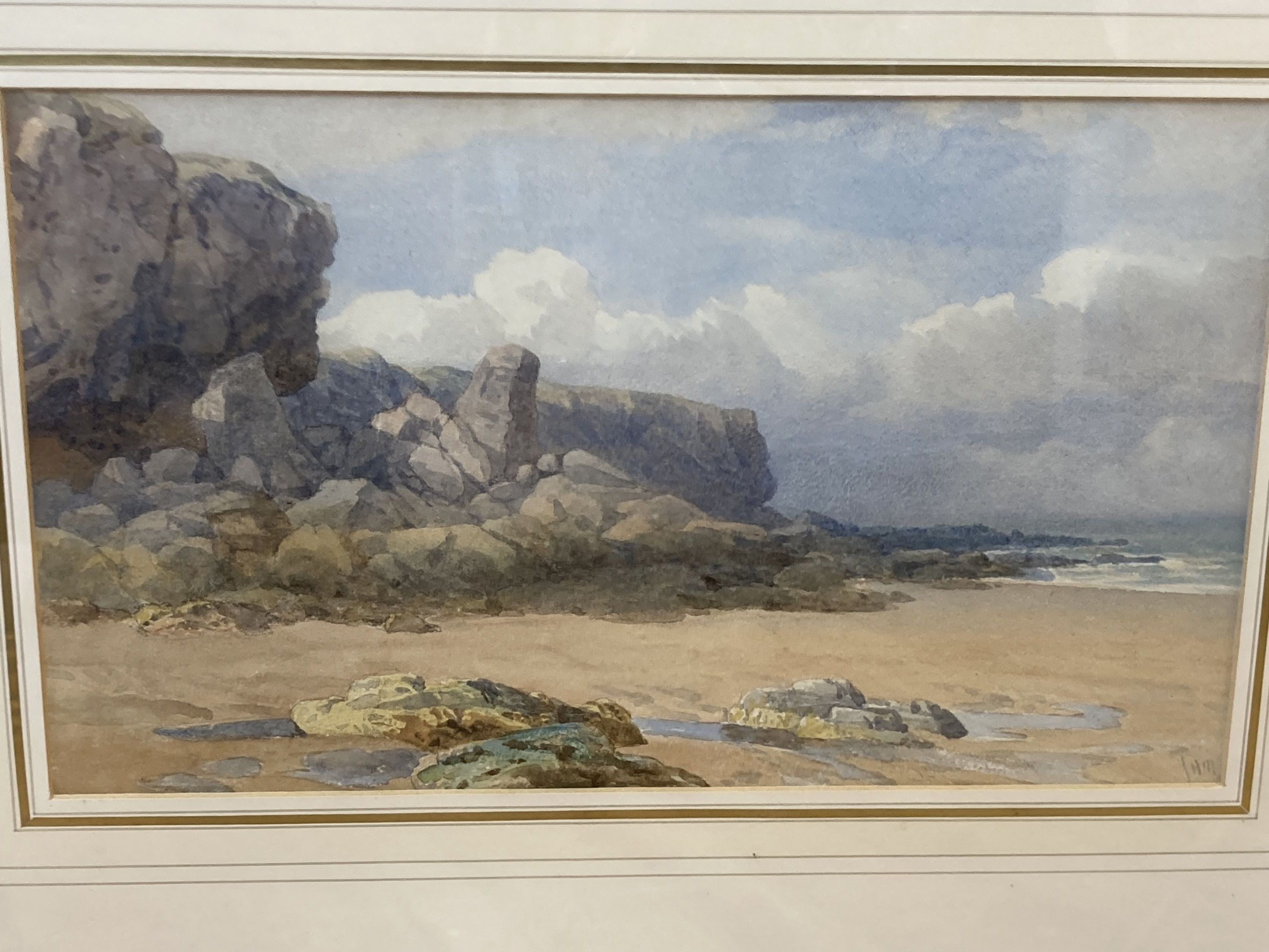 John Henry Mole (1814-1886), watercolour, Northumberland coast, initialled, 22 x 37cm with four other assorted watercolours